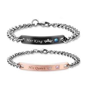 Charm Bracelets His Queen Her King Beauty Beast Couple Bracelet For Women Men Love Heart Letter Crown Fashion Jewelry Gift Drop Delive Dhper