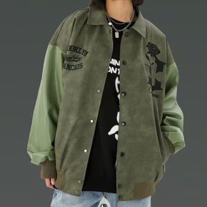 Herrenjacken Amerikanische Retro-Männer Spleißen PU-Lederjacke Frühling und Herbst Frauen Casual Baseball Uniform Mantel 230809