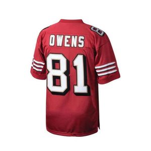 Maglia da calcio cucita 81 Terrell Owens 1996 50a maglia rossa retrò Maglie da rugby Uomo donna giovanile S-6XL