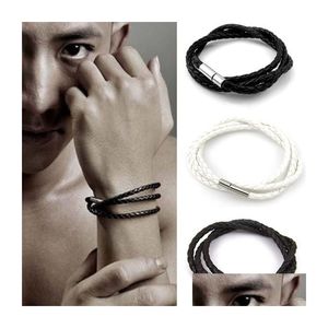 Braccialetti con ciondoli Uomo Vera Pelle Corda intrecciata Mtilayer Punk Braccialetto avvolgente fatto a mano Braccialetto per uomo S Moda Artigianato Gioielli In Bk Dhdiq