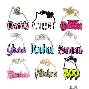 Pendant Necklaces Halloween Hip Hop Jewelry For Mens Zombie Boo Witch Queen Daddy Buffy Barbie Letters Acrylic Necklace Women Party Dr Dhcvg