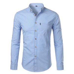 Herrklänningskjortor liten rutig knapp ner skjorta män sommarlång ärm Slim fit herr klänningsskjortor avslappnade kontroller gingham kemise homme 230808