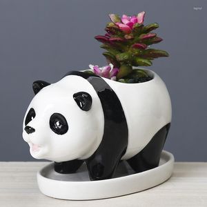 Sadzarki ceramiczny pandę kwiatowy cute zwierzęcy sadzarki dla sukulenty wazonowe figurki dekoracyjne rzemiosło dekoracja ogrodu domowego