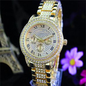 Ro luksus kwarc zegarki damskie Diamonds zegarki Fałsz 3 oczy Kobiety Panie Designer Watches 3 kolory Whole Shippin248c