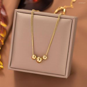Hänge halsband mode geometriska kulpärlor halsband för kvinnor punk flickor guld färg rostfritt stål kassakedjor fest smycken gåva