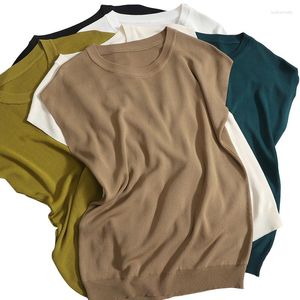 Women's Sweaters Spring Summer O Neck Cap Sleeve Ice Silk Bottoming Shirt Thin Section Cool Simple Solid Color Knitted Sweater Ladies