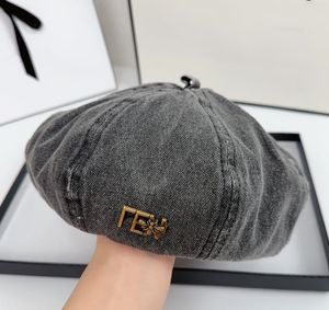 Kovboy Şapka Bere Şapka Beralar Retro Yıkanmış Denim Bere Kadınların All Maç Moda Pin Mektup Etiketi Octagonal Kap Balkabağı Ressam Şapkaları