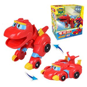 변형 장난감 로봇 EST Min Gogo Dino ABS 변형 자동차/비행기 액션 피겨 REX/PING/VIKI/TOMO TRANSSEABITATION 어린이 선물 선물 230808을위한 공룡 장난감