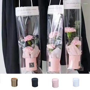 Gift Wrap 1pc Portable 7.5x6.5cm Paper Flower Box Mini Bouquet Cylinder Round Bucket Storage PVC Florist Bag Wedding Party