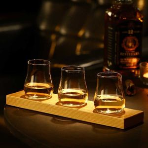 Classical Whisky Tasting Cup With Wooden Tray Set Small Tulip Liquor Shot Glasses Crystal Whiskey Tumbler Cognac Brandy Snifter HKD230809