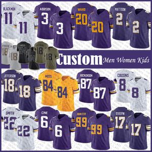 Custom 3 Addison Justin Jefferson TJ Hockenson Football Football Jersey Kirk Cousin