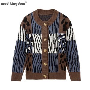 Pullover Mudkingdom Big Boy Girl Sweter SWEAT ZEBRA GEETAH DRITET ONECK BUTHT Down Knit Długie rękawie swetry dla ubrania dla dzieci 230809