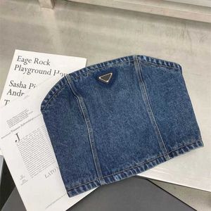 Kvinnor denimtankar skörd topp camisole kvinnlig smal korta streetwear lapptäckrör smal tank