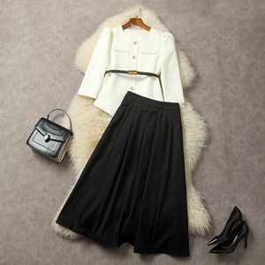European and American women's clothing 2023 autumn new One-breasted jacket with seven-point sleeves Pleated skirt Fashion suit