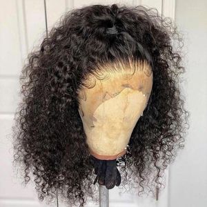 Deep Curly Short Bob Wigs 13x4 Spets Front Human Hair Brazilian Glueless 13x6 Frontal Perk 250% Densitet Full Dolago