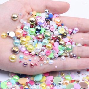 Decorazioni per nail art Perle semitonde 2-10mm Dimensione della miscela Molti colori AB Imitazione Resina piatta allentata per punta di gioielli Decorazione fai da te