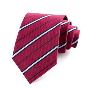 Fliegen 8 cm Herren Krawatte gestreift für Mann Bräutigam Trauzeuge Rose Rot Jacquard gewebtes Polyester Ascot formelle Party-Accessoires