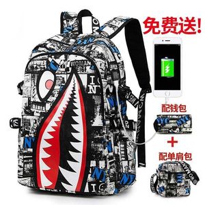 Hallowmas Designer Shark Ba​​ckpackは携帯電話のバッテリーを充電できます大容量ユニセックスバックパックヤングファッション漫画パターン学生バックパック旅行バッグ230809