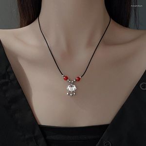 Kedjor 999 Sterling Silver Ping Ett Fu Lock Pendant -halsband för kvinnor nischdesignkänsla CLAVICLE Kedja svart rep choker sommar