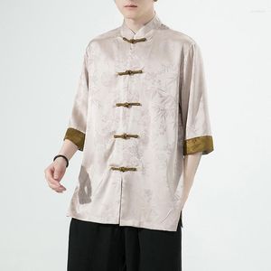 Мужские повседневные рубашки Justsaiyan весна летняя китайская рубашка атласная шелковая винтажная пальто 2023