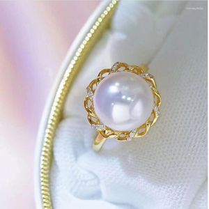 Cluster Rings Gorgeous Giant 12-13mm Autentic Natural South China Sea White Pearl Ring 925s