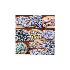 Beads Xinyao 50Pcs/Lot 10Mm Big Large Hole Ceramic Flower Blue And White Porcelain Handmade Diy Jewelry Making Accessories Drop Delive Dhdee