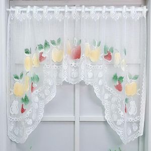 Meia cortina de renda com padrão de frutas Bolso curto para porta de armário de janela Sala de estar Estilo pastoral Saia transparente