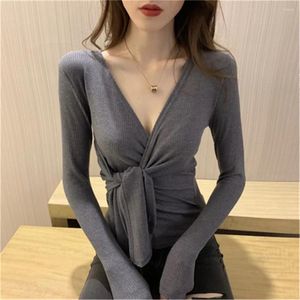 Kobiety swetry moda 2023 Knitte podstawowe topy z długim rękawem w szklanym fit-fit pullovers koreańskie solidne koronkowe skoczki talii femme pz3447