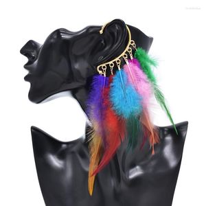 Backs Earrings Long Feather Women Ear Cuff Colorful Bohemian Ethnic Party Statement Clips Exaggerated Charms