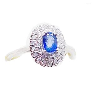 Cluster Rings Natural Real Blue Sapphire Flower Style Ring 925 Sterling Silver 4 6mm 0.6CT Gemstone Fine Jewelry T236173