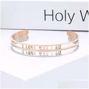 Cuff 6Mm Stainless Steel Inspirational Bangle I Love Who Am Hollow Letter Open Bracelets For Women Personalized Jewelry Drop Delivery Dhanv