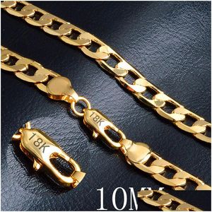 Łańcuchy Moda 10 mm 18 -karatowe złoto plisowane męskie hiphop 20 -calowe naszyjniki łańcuchowe figaro dla kobiet Hip Hop Jewelry Akcesoria Prezent Dostarcz dhpeh