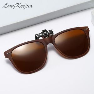 Sunglasses LongKeeper Polarized Clip On For Women Men Uv400 Protention Wood Grain Frame Optical Computer Glasses Fishing Driving