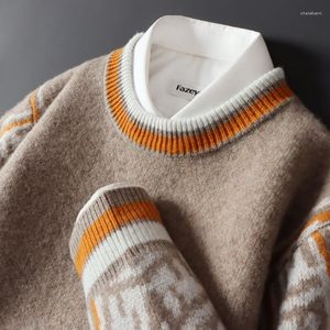 Men's Sweaters 2023 Trend Mens Sweater Men Pure Wool Knit Loose Round Neck Color Matching Pullover Fall Winter Coat
