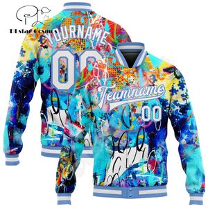 Men's Jackets Fashion Custom Name Number Colorful Graffiti Pattern 3D Harajuku Streetwear Unisex Casual Botton Coat Baseball Jacket 19 230808