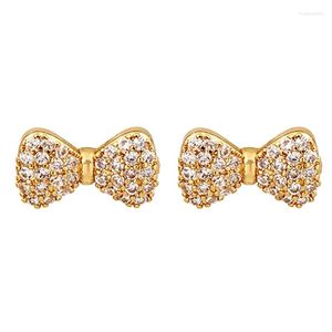 Stud Earrings ZHINI Korean Fashion Gold Color Bow Earring For Women Simple Charming Rhinestone Jewelry 2023 Pendientes