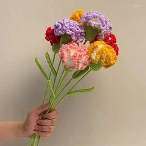 Flores decorativas 1 peça buquê de crochê cravo feito à mão para presente de mulher artificial para decoração de casa