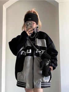 Women's Jackets Y2K Cyber Punk Black Baseball Jacket Women Hip Hop Techwear Japanese Patchwork Winter Harajuku Edgy Style Coat