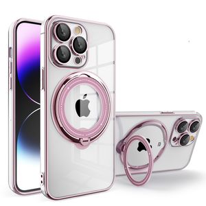 Plating Ring Magnetic Transparent Phone Case For iPhone 14 Pro Max 13 12 11 XR XS X 7 8 Plus For Magsafe Wireless Charging Cover