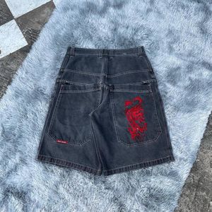 メンズショーツJNCO Y2Kショーツメンズハラジュクヒップホップチャイニーズドラゴングラフィック印刷バギーデニムジムショーツゴシックメンズバスケットボールショーツパープルジーンズ8214