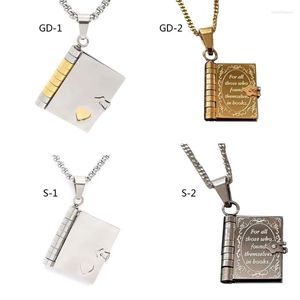 Pendant Necklaces Stainless Steel Book Locket Necklace Clavicle Chain For DIY Jewelry Making Women Men Neck Chains Personality Couple Gift