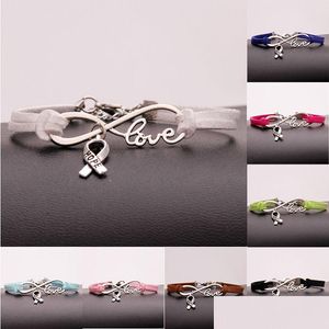 Braccialetti con ciondoli Moda Consapevolezza del cancro al seno Speranza per le donne Uomini Nastro Amore Veet String Rope Wrap Bangle Fai da te Gioielli fatti a mano Drop Dhlrz