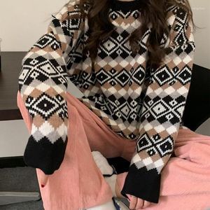 Kadın Sweaters 2023 Geometrik Baskı Kadınlar Noel Sweater Sıcak Kalın Büyük Boy Tencere Y2K Giysileri Gevşek Jakar Jumpers Külotu