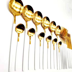 Dinnerware Sets Dinner 24 Pcs White Gold Cutlery Stainless Steel Set Tableware Fork Spoon Knife Gift Box