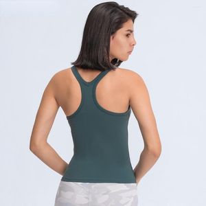 Active Shirts Waist-Length Racerback Padded Tank Top Women Feel Weightless Sweat-wicking Training Gym Yoga Vest Sleeveless Tight Fit