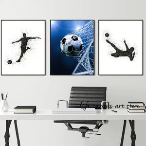 Modern Sports Watercolor Canvas Måla Sports Soccer Boy Silhouette Affischer Art Wall Prints Bilder Sport Man Bedroom Home Decor No Frame WO6