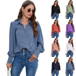 Womens Chiffon Shirt Folded Long Sleeved Blouse Top Large Female