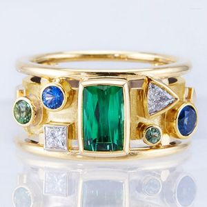 Wedding Rings Luxury Gold Color With Geometric Colorful CZ Stone Novel Design Women Band Jewelry Arrival