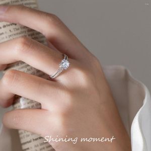 Кластерные кольца 925 Серебряный серебряный серебряный круглый круглый кольцо для женщин годовщина циркона/свадебные украшения