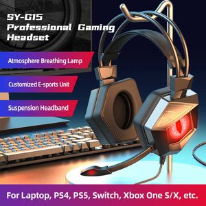 HIFI Stereo Bass Gaming -hörlurar med Microphone PC Laptop Video Game Accessories for PS4 Xbox Phone LED Boys Headset Gamer HKD230809